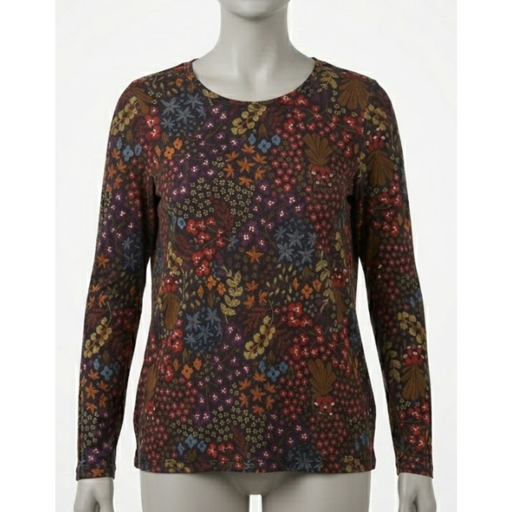 Gudrun Sjödén T Shirt XS Multicolor Long Sleeve Floral Round Neck Earthy